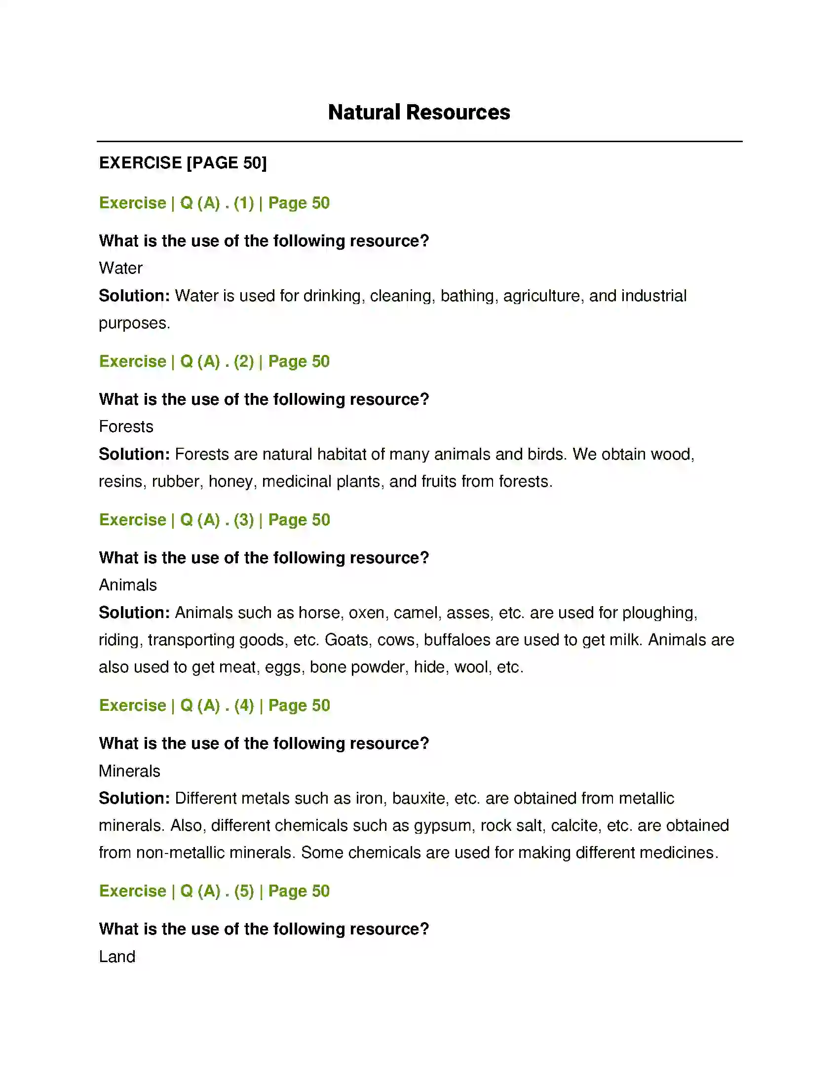 Maharashtra Board Class 6th Geography Natural Resources Solution 1