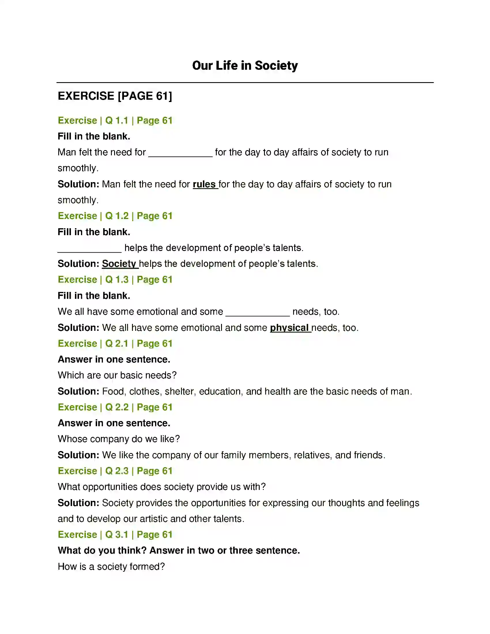 Maharashtra Board Class 6th History and Civics Our Life in Society Solution 1