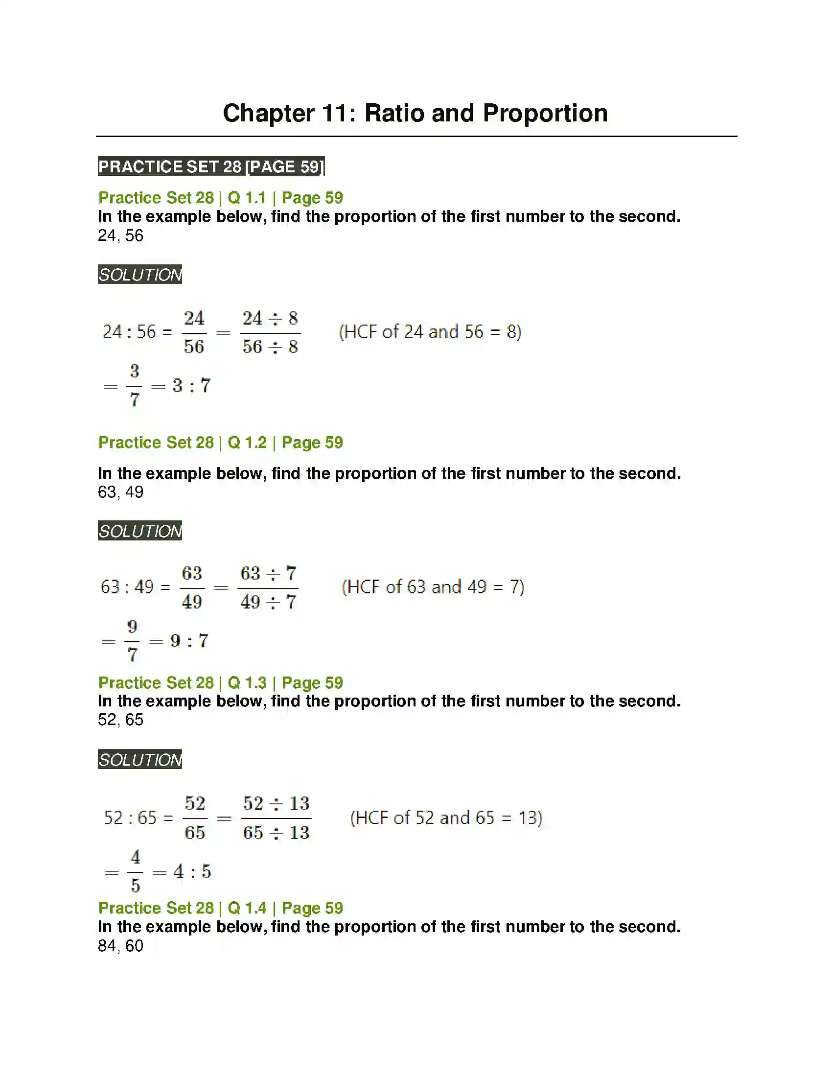 Maharashtra Board Class 6th Mathematics Ratio and Proportion Solution 1