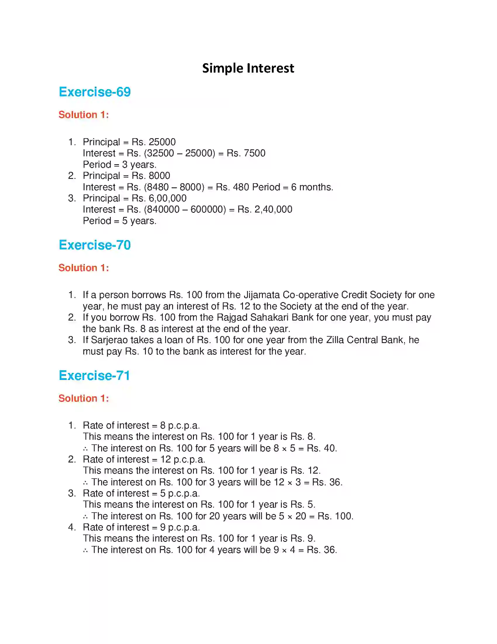 Maharashtra Board Class 6th Mathematics Simple Interest Solution 1