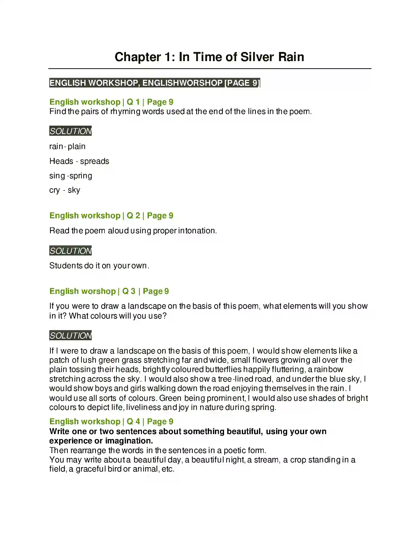 Maharashtra Board Class 7th English In Time of Silver Rain Solution 1