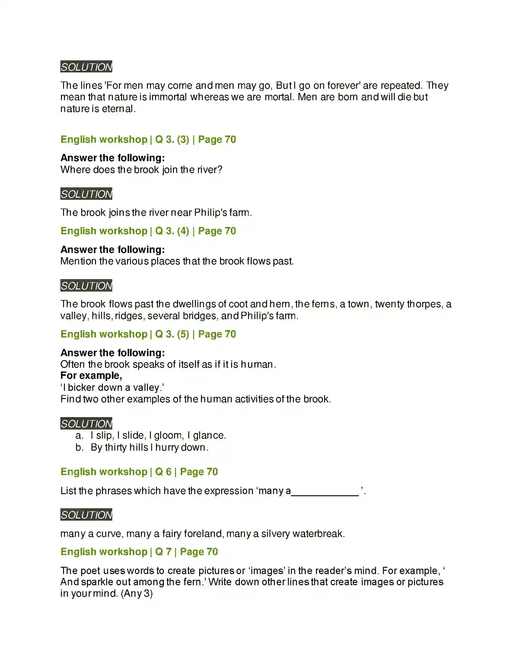 Maharashtra Board Class 7th English The Brook Solution 2