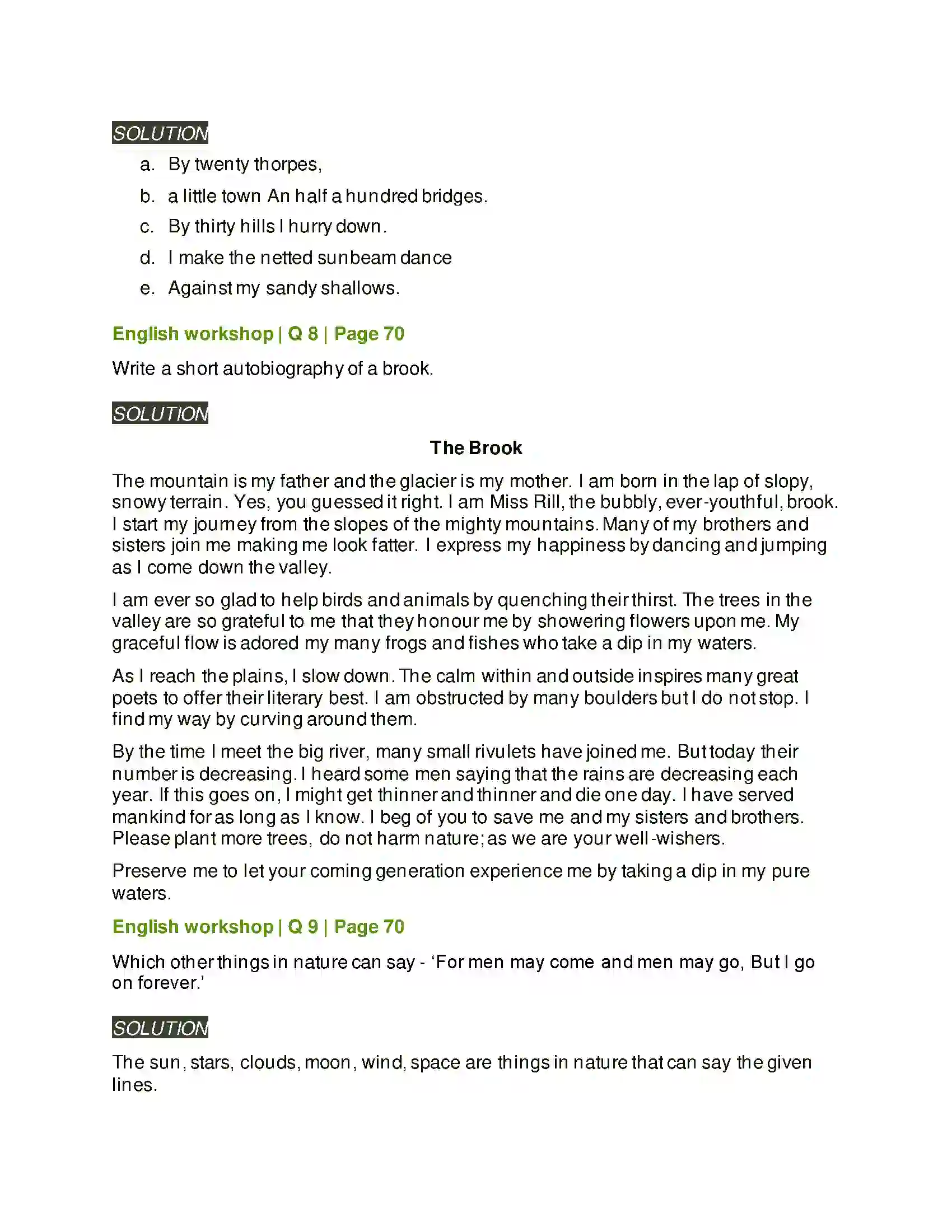 Maharashtra Board Class 7th English The Brook Solution 3