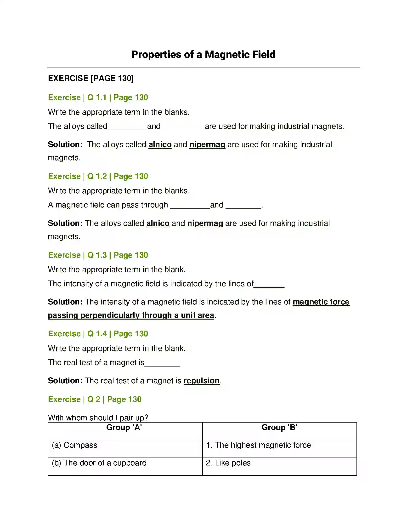 Maharashtra Board Class 7th General Science Properties of a Magnetic Field Solution 1