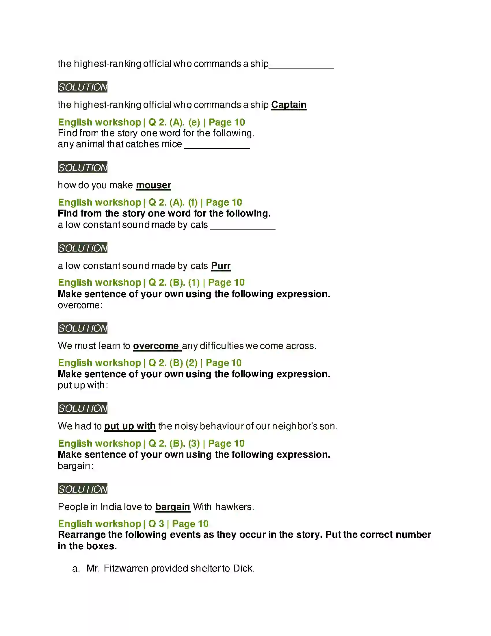 Maharashtra Board Class 8th English 1.2 Dick Whittington and His Cat Solution 5