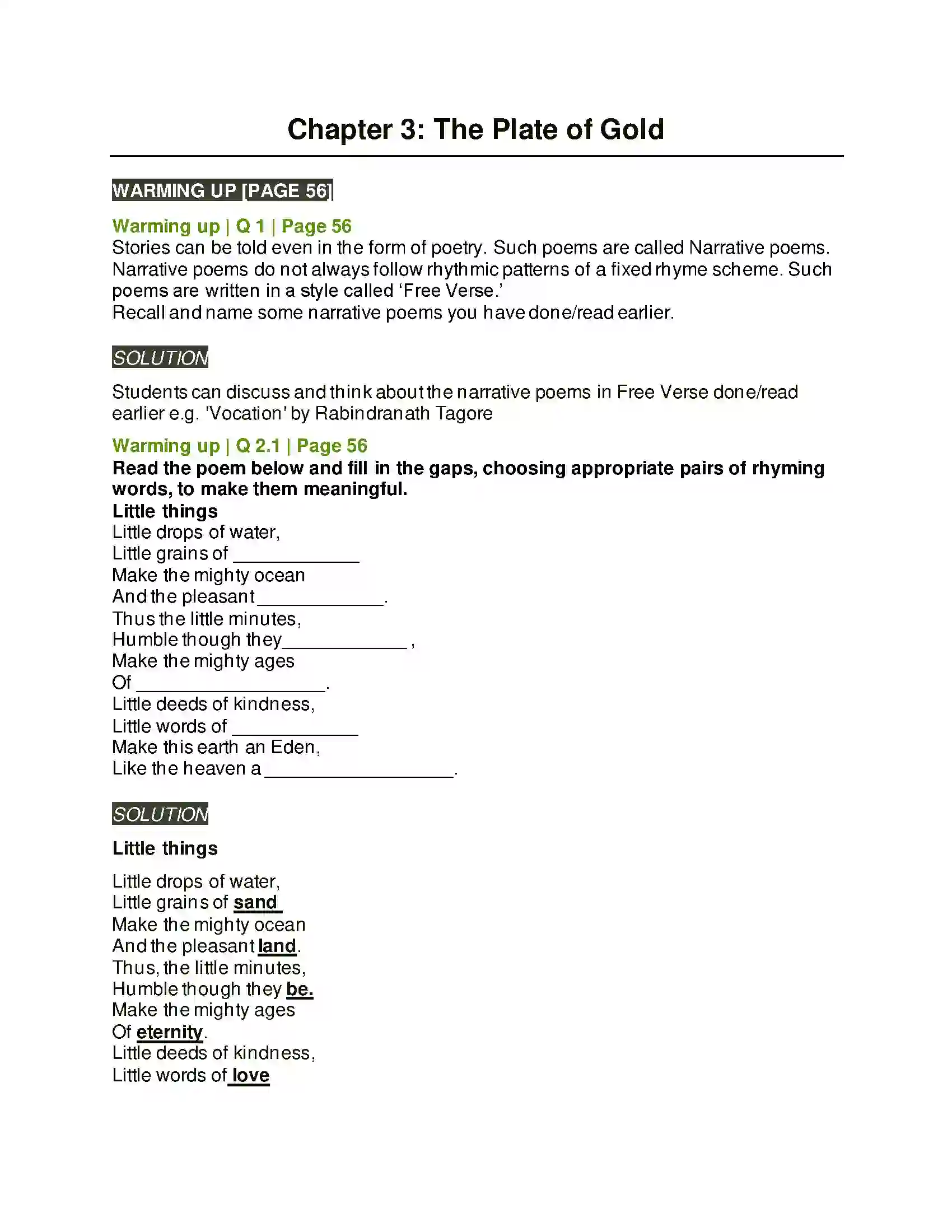 Maharashtra Board Class 8th English 3.1 The Plate of Gold Solution 1