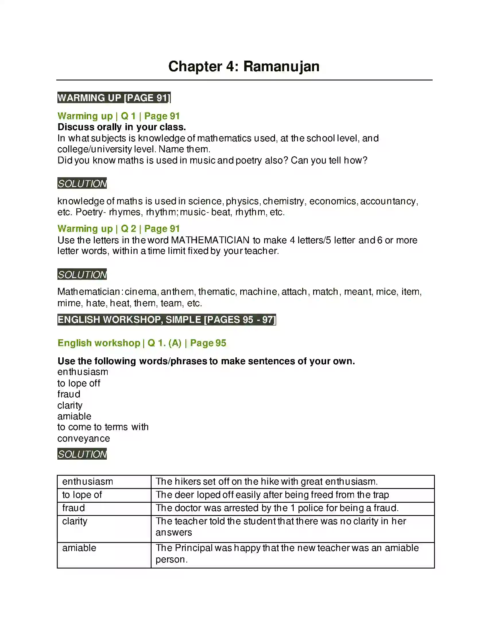 Maharashtra Board Class 8th English 4.4 Ramanujan Solution 1