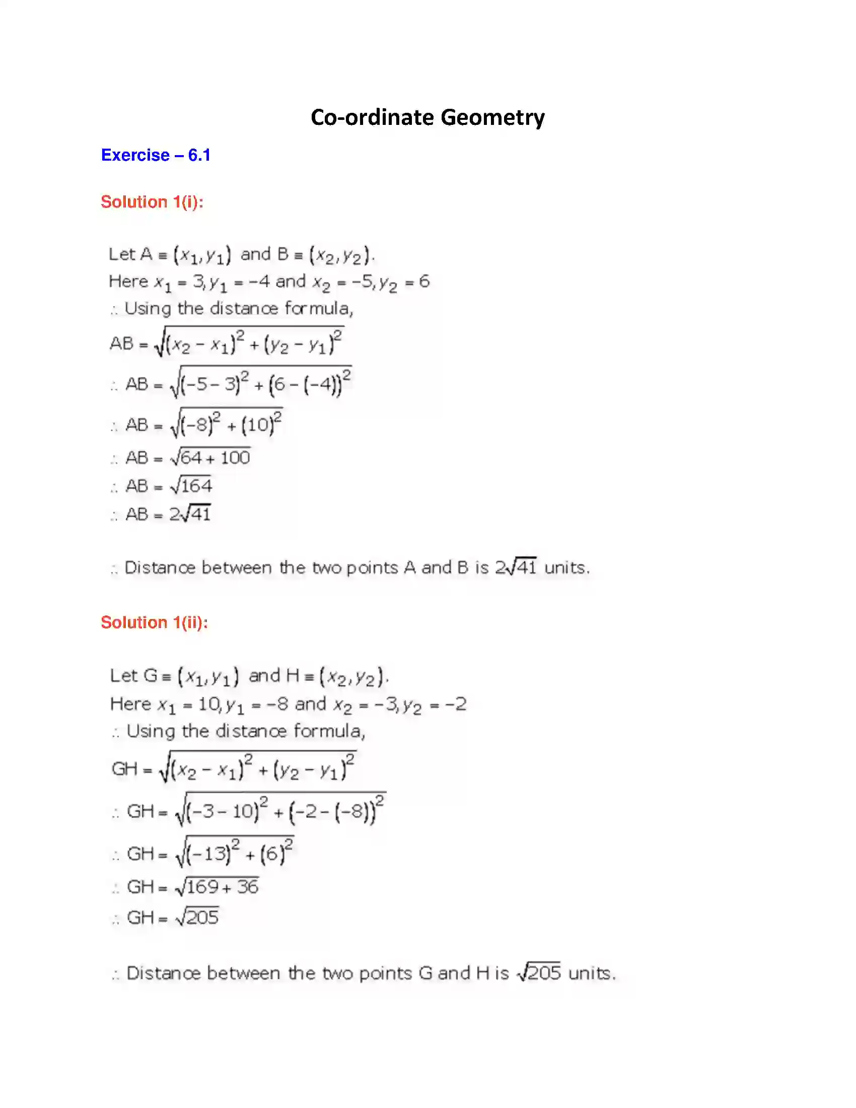 Maharashtra Board Class 9th Geometry Co-ordinate Geometry Solution 1