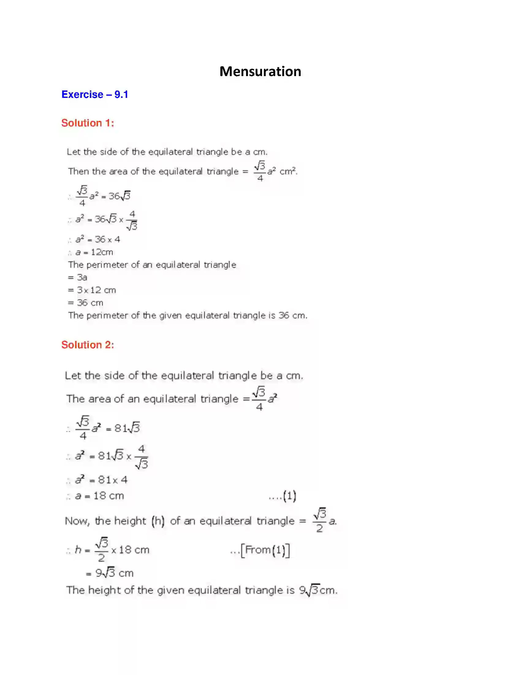 Maharashtra Board Class 9th Geometry Mensuration Solution 1