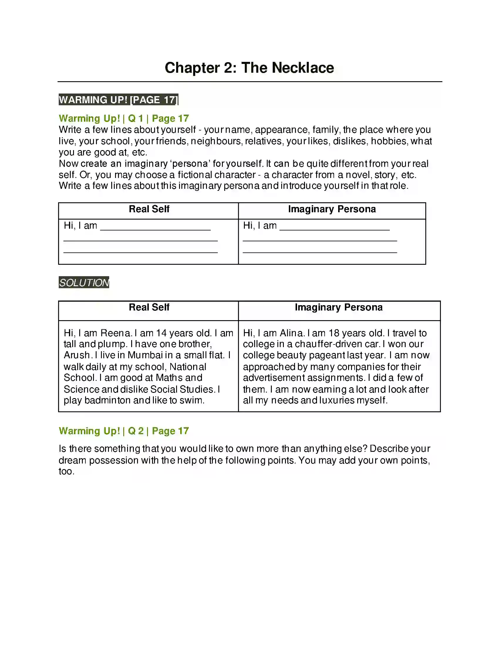 Maharashtra Board Class 9th Kumarbharati - English Medium 1.5 The Necklace Solution 1