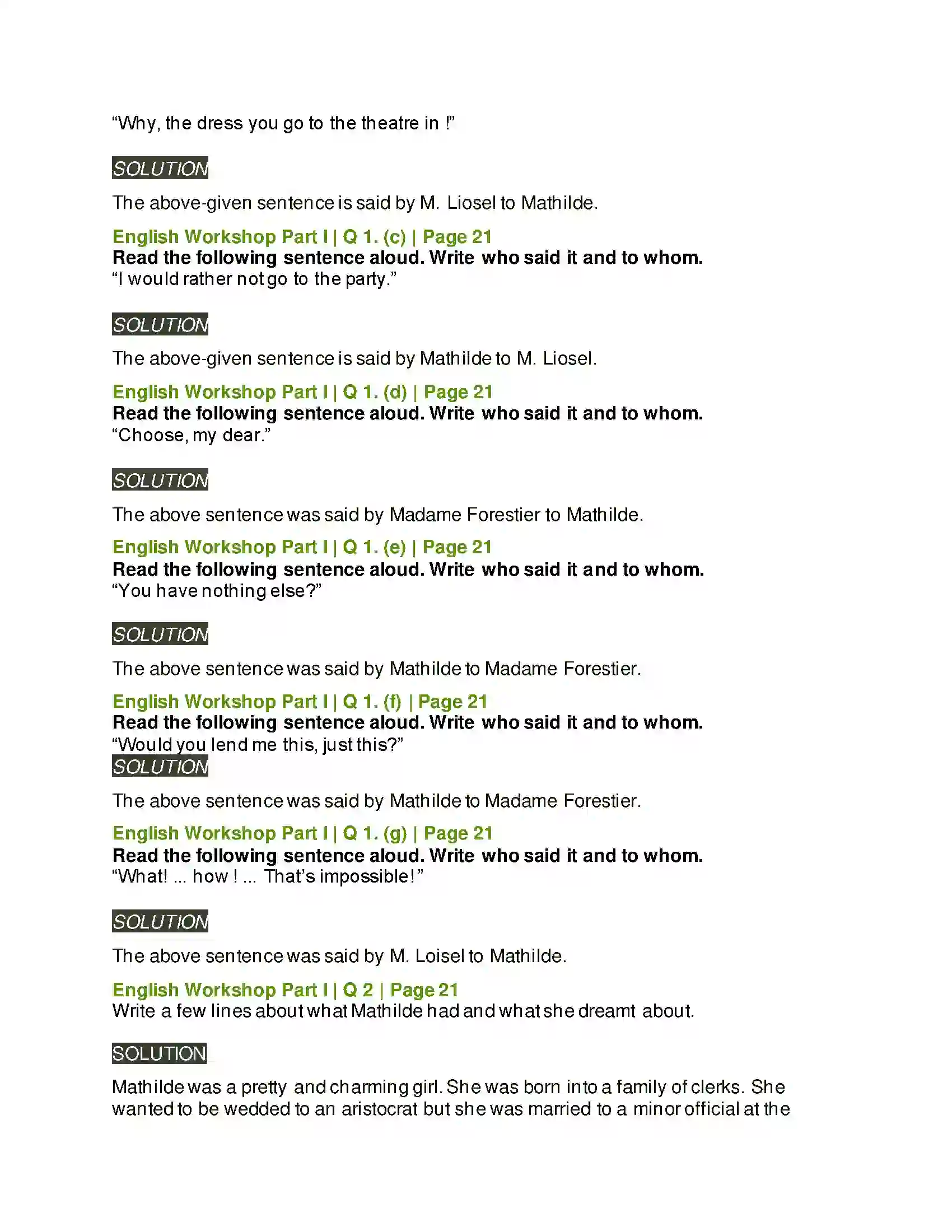 Maharashtra Board Class 9th Kumarbharati - English Medium 1.5 The Necklace Solution 3