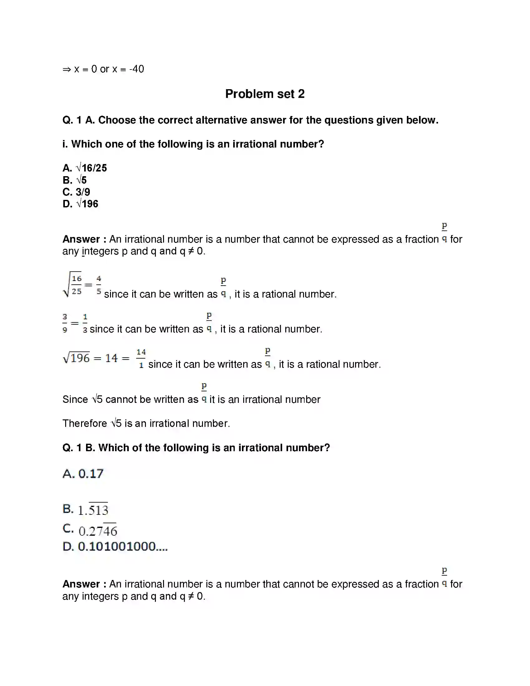 Maharashtra Board Class 9th Mathematics Part-I - English Medium Real Numbers Solution 31