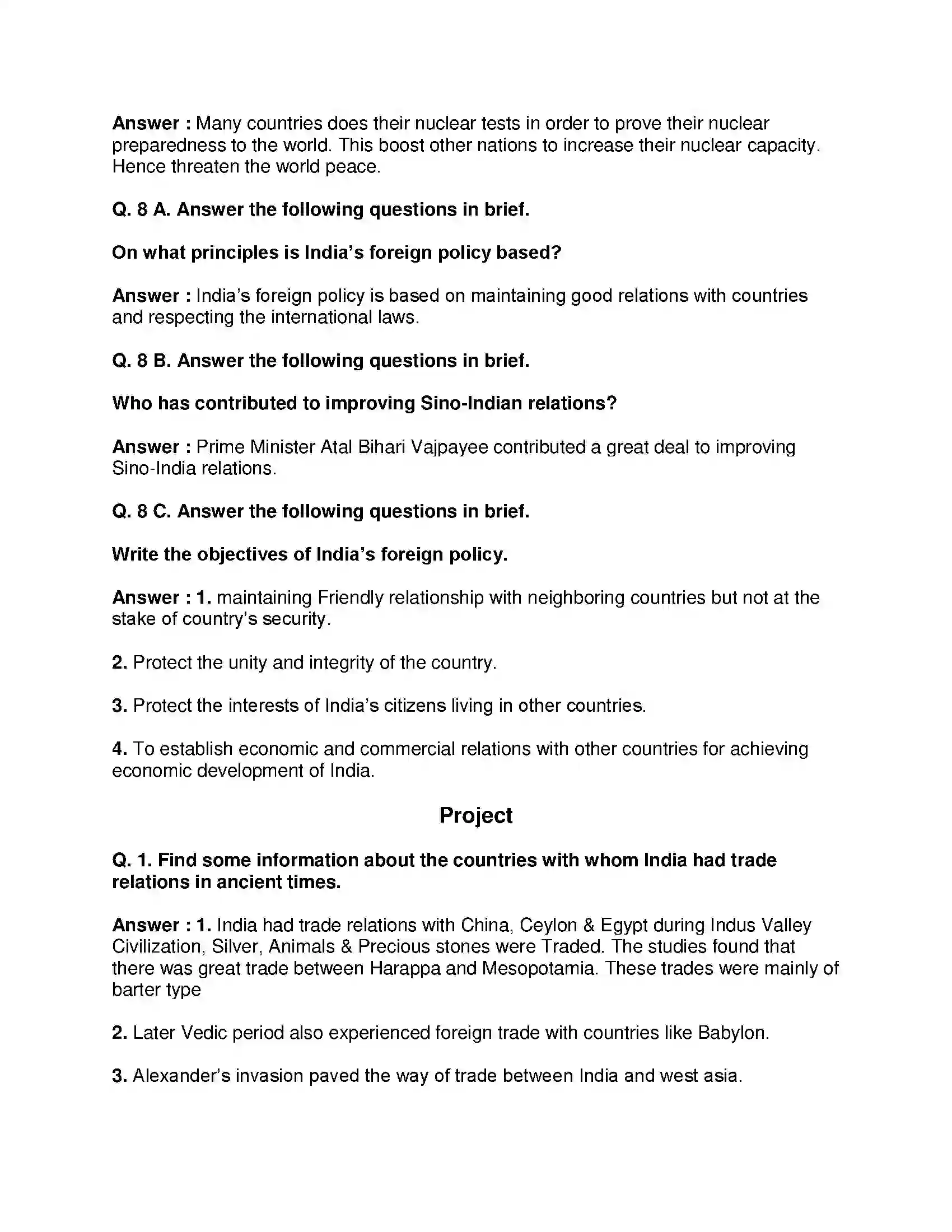 Maharashtra Board Class 9th Political Science - English Medium India’s Foreign Policy Solution 3